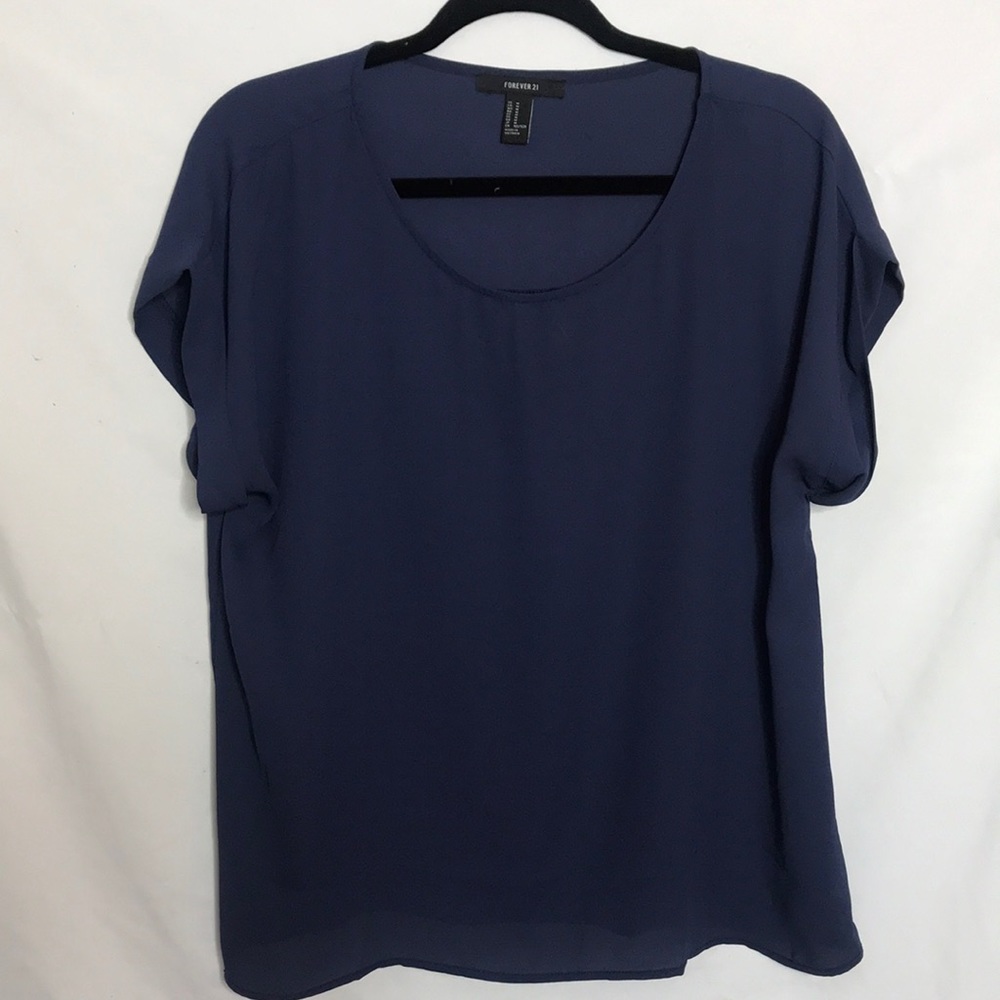 FOREVER 21 | Navy Semi-Sheer Blouse Women’s Size M